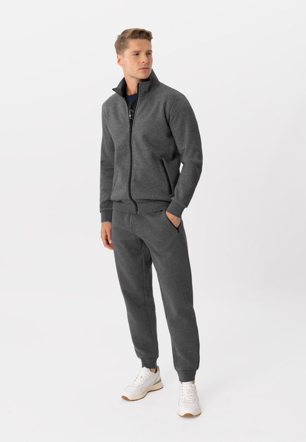 Volcano - Bluza męska B-LIPSO. Typ kołnierza: bez kaptura, kołnierzyk stójkowy. Kolor: szary. Materiał: dzianina, materiał. Styl: klasyczny