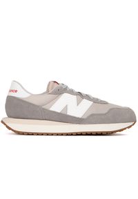 Buty męskie New Balance MS237GE – szare. Okazja: na co dzień. Kolor: szary. Materiał: zamsz, skóra, guma. Szerokość cholewki: normalna #1