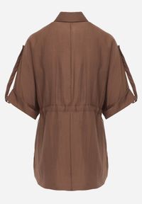 Born2be - Brązowa Nietoperzowa Koszula Safari z Lnem i Wiskozą ze Ściągaczem w Pasie Mezriss. Okazja: na co dzień, do pracy, na spotkanie biznesowe. Kolor: brązowy. Materiał: wiskoza, len. Styl: casual, biznesowy #7