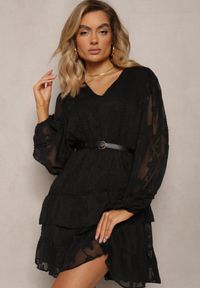 Renee - Czarna Krótka Sukienka Boho Ozdobiona Metaliczną Nitką Eleonoritta. Kolor: czarny. Wzór: aplikacja. Styl: boho. Długość: mini #3