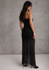 Renee - Czarna Koktajlowa Eteryczna Sukienka z Transparentnymi Elementami Dioreisis. Kolor: czarny. Materiał: wiskoza, materiał. Długość rękawa: na ramiączkach. Wzór: gładki. Styl: wizytowy. Długość: midi #3