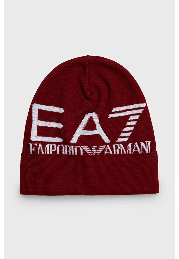 EA7 Emporio Armani Czapka kolor czerwony z cienkiej dzianiny. Kolor: czerwony. Materiał: dzianina