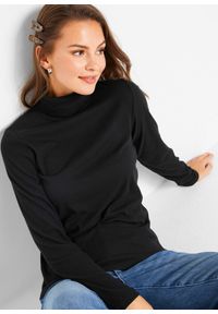bonprix - Ciepły shirt termiczny. Typ kołnierza: golf. Kolor: czarny. Materiał: dzianina. Wzór: prążki #3