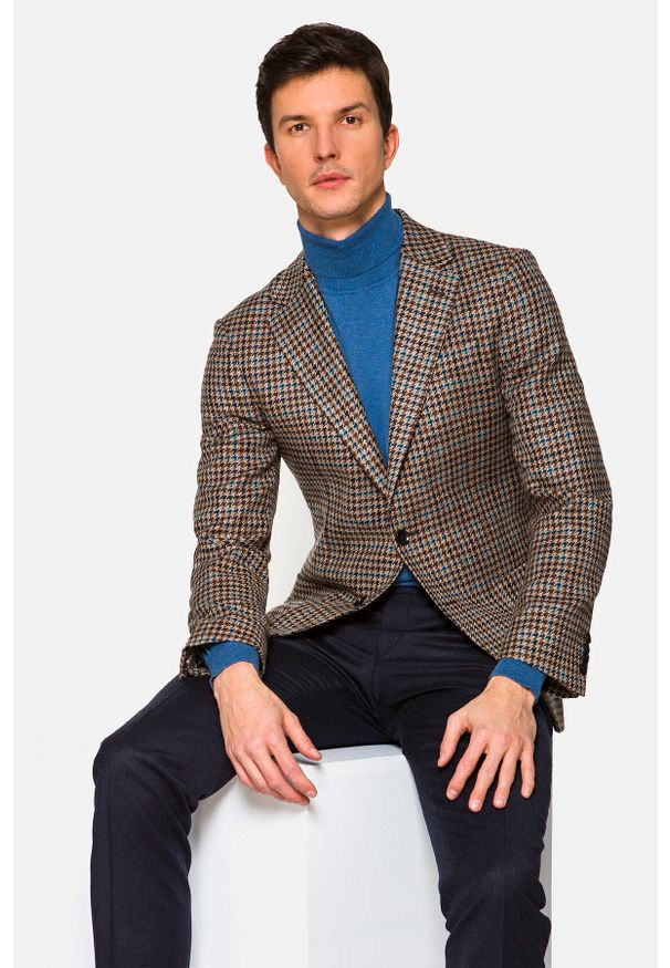 Lancerto - Marynarka w Kratę Arica. Typ kołnierza: golf. Materiał: jeans, wiskoza, wełna, tkanina, jedwab, poliester. Sezon: jesień