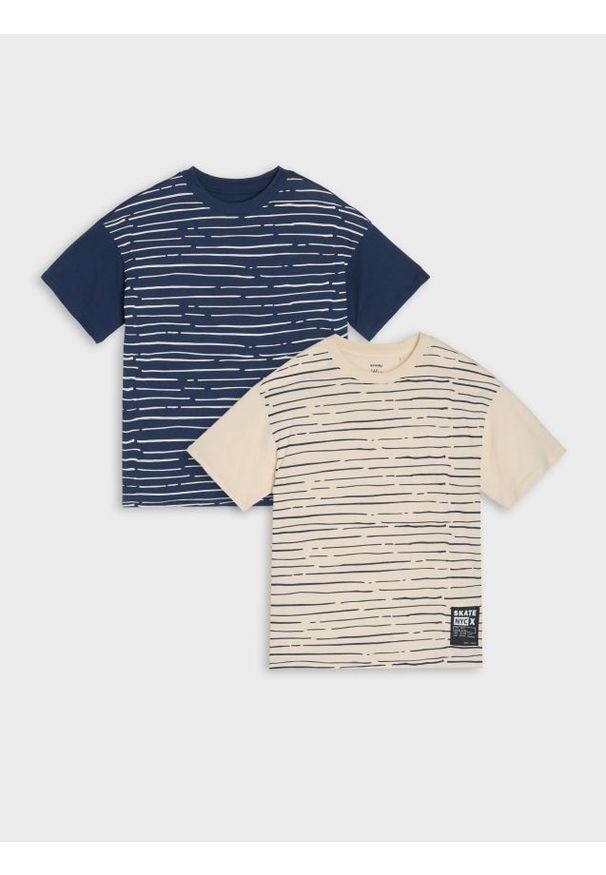 Sinsay - Koszulki oversize w paski 2 pack - beżowy. Kolor: beżowy. Wzór: paski