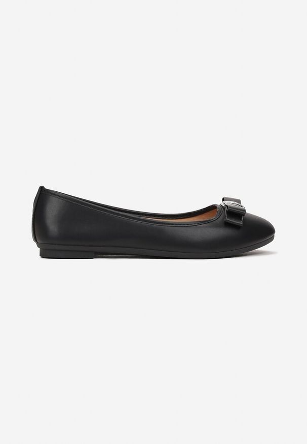 Renee - Czarne Balerinki z Ozdobną Kokardką z Cyrkoniami Ferniendha. Kolor: czarny. Styl: elegancki