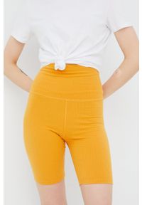 Brixton szorty damskie kolor żółty gładkie high waist. Stan: podwyższony. Kolor: żółty. Materiał: dzianina, skóra. Wzór: gładki