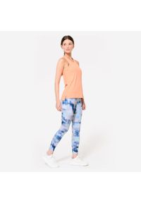 DOMYOS - Koszulka fitness damska Domyos bez rękawów. Kolor: pomarańczowy. Materiał: elastan, poliester, materiał. Długość rękawa: bez rękawów. Sport: fitness