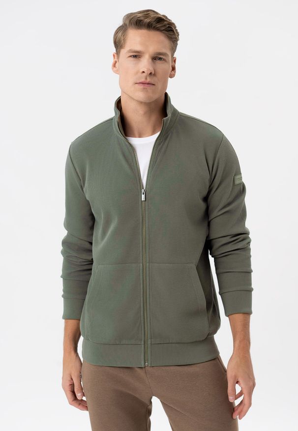 Volcano - Bluza ze stójką B-GULF. Okazja: na co dzień. Typ kołnierza: kołnierzyk stójkowy. Materiał: bawełna, skóra, materiał. Styl: casual