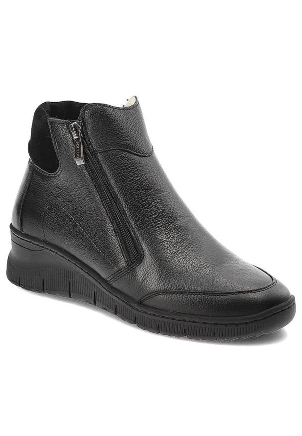 Czarne Botki Pollonus Damskie Wygodne Obuwie na Jesień. Okazja: na co dzień. Zapięcie: zamek. Kolor: czarny. Materiał: skóra. Sezon: jesień. Styl: casual, elegancki
