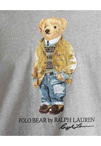 Ralph Lauren - RALPH LAUREN - Szara koszulka z misiem Polo. Typ kołnierza: polo. Kolor: szary. Materiał: jeans, bawełna. Wzór: aplikacja, kolorowy, nadruk #2