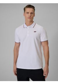4f - 4F Koszulka polo regular męska - biała M. Okazja: na co dzień, do pracy, na spacer. Typ kołnierza: polo. Kolor: biały. Materiał: dzianina, skóra, materiał. Styl: casual, klasyczny #1