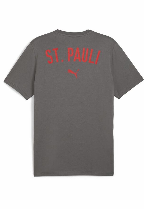 Puma - Męska koszulka Casuals FC St. Pauli PUMA Flat Medium Gray Red. Kolor: czerwony, wielokolorowy, szary