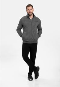 Volcano - Bluza męska ze stójką B-GRIS. Typ kołnierza: kołnierzyk stójkowy. Kolor: szary. Materiał: skóra, dresówka, materiał, bawełna, tkanina, prążkowany. Wzór: melanż, aplikacja, ze splotem #1