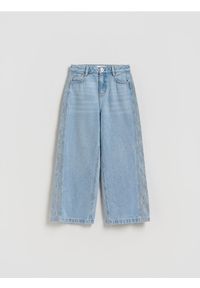 Reserved - Jeansy super wide leg z koronką - niebieski. Kolor: niebieski. Wzór: koronka #1