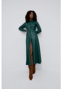 TwinSet - Twinset - Sukienka. Kolor: zielony. Materiał: materiał. Długość rękawa: długi rękaw. Typ sukienki: rozkloszowane, plisowane #1