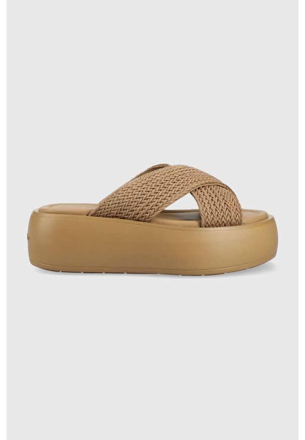 Calvin Klein klapki BUBBLE SLIDE - WOVEN damskie kolor beżowy na platformie HW0HW01468. Kolor: beżowy. Materiał: skóra, materiał. Wzór: gładki. Obcas: na platformie