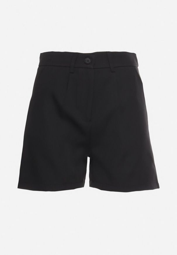 Born2be - Czarne Bermudy Szorty z Wysokim Stanem i Eleganckim Wykończeniem Ulapia. Okazja: na co dzień. Stan: podwyższony. Kolor: czarny. Styl: elegancki