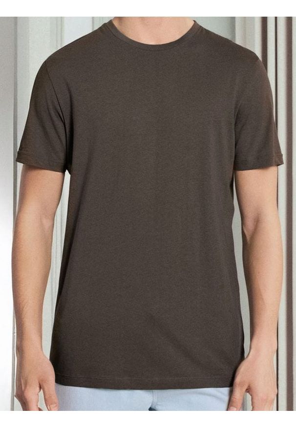 Sinsay - Bawełniana koszulka z krótkim rękawem - brązowy. Kolor: brązowy. Materiał: bawełna. Długość rękawa: krótki rękaw. Długość: krótkie