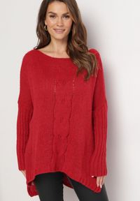 Born2be - Czerwony Sweter Wełniany Oversize Cordrei. Kolor: czerwony. Materiał: wełna. Długość: długie #3