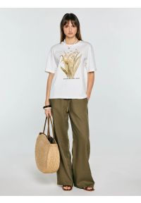 Big-Star - Spodnie damskie wide lniane khaki Medisa 303. Okazja: na spacer. Kolor: zielony. Materiał: len. Sezon: lato. Styl: wakacyjny, wizytowy #3