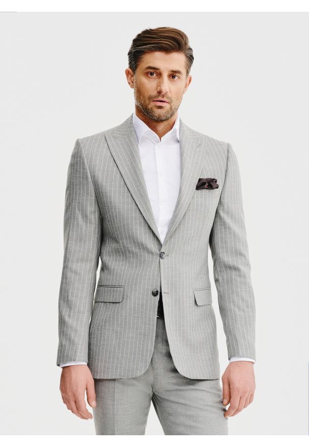 Pako Lorente - PAKO LORENTE - Marynarka garniturowa w prążek. Materiał: wiskoza, poliester, elastan. Wzór: prążki. Styl: młodzieżowy