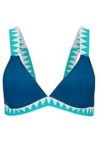 Biustonosz bikini z trójkątnymi miseczkami bonprix ciemnoniebiesko-zielono-biały. Kolor: niebieski #1