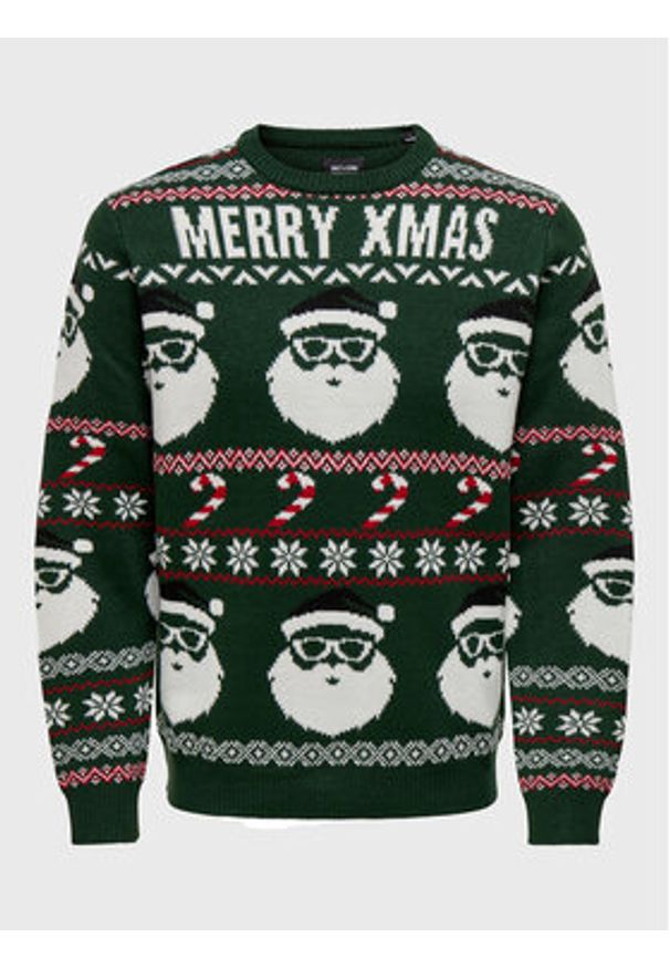 Only & Sons Sweter Xmas Santa 22023994 Zielony Regular Fit. Kolor: zielony. Materiał: syntetyk