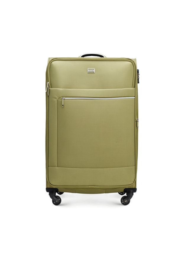 Wittchen - Duża walizka miękka z błyszczącym suwakiem z przodu zielona. Kolor: zielony. Materiał: poliester. Styl: elegancki, wakacyjny
