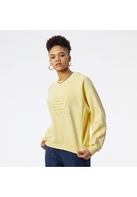 Bluza damska New Balance WT23501MZ – żółta. Typ kołnierza: bez kaptura. Kolor: żółty. Materiał: prążkowany, dresówka, bawełna, materiał, poliester #1