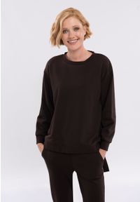 Volcano - Bluza oversize B-PAOLA. Typ kołnierza: bez kaptura. Kolor: brązowy. Materiał: materiał, skóra, poliester, bawełna. Wzór: napisy