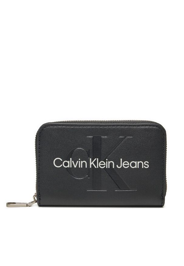 Calvin Klein Jeans Mały Portfel Damski Zip Around Mono K60K612255 Czarny. Kolor: czarny. Materiał: skóra