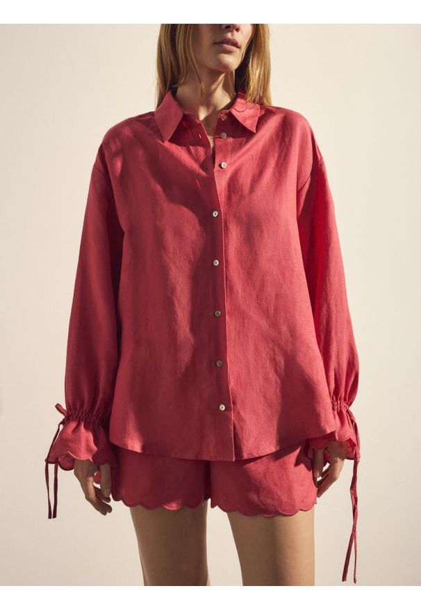 Reserved - Koszula z lnem - intenstywna czerwień. Kolor: czerwony. Materiał: len