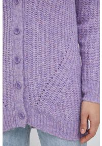 Vero Moda kardigan z domieszką wełny damski kolor fioletowy. Kolor: fioletowy. Materiał: wełna. Długość rękawa: raglanowy rękaw. Wzór: ze splotem #4