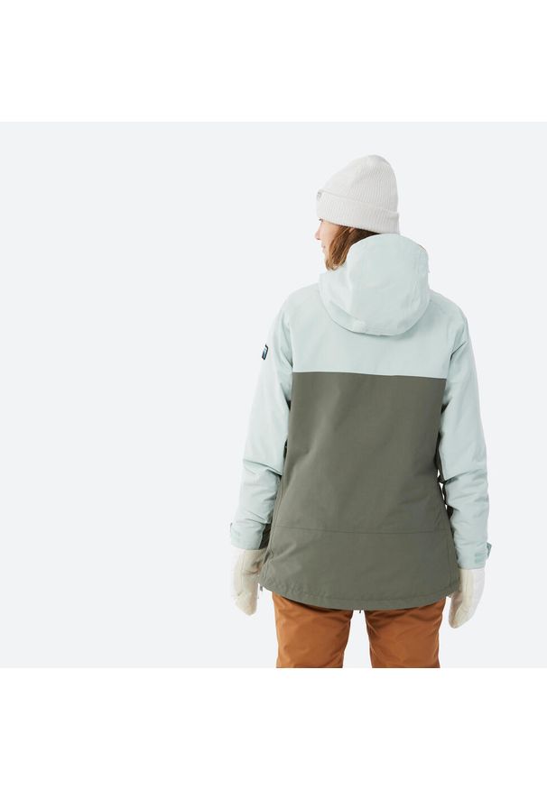 DREAMSCAPE - Kurtka snowboardowa damska Dreamscape SNB 100. Kolor: wielokolorowy, brązowy, zielony. Materiał: materiał. Sezon: zima. Sport: snowboard