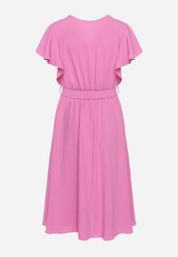 Born2be - Różowa Sukienka z Kopertowym Dekoltem i Paskiem Sizue. Kolor: różowy. Typ sukienki: kopertowe #2