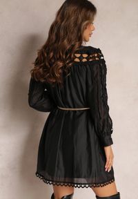 Renee - Czarna Koszulowa Sukienka Mini z Paskiem w Stylu Vintage Butafa. Kolor: czarny. Typ sukienki: koszulowe. Styl: vintage. Długość: mini #3