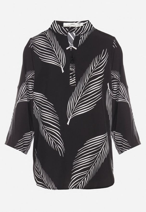 Born2be - Czarna Koszula z Bawełną we Wzór Liści Lumavaie. Okazja: na co dzień. Kolor: czarny. Materiał: bawełna. Styl: elegancki, casual