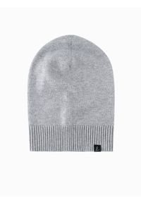 Ombre Clothing - Zimowa czapka męska beanie z bawełnianej dzianiny – szary melanż V5. Kolor: szary. Materiał: dzianina, bawełna. Wzór: melanż. Sezon: zima. Styl: casual, klasyczny