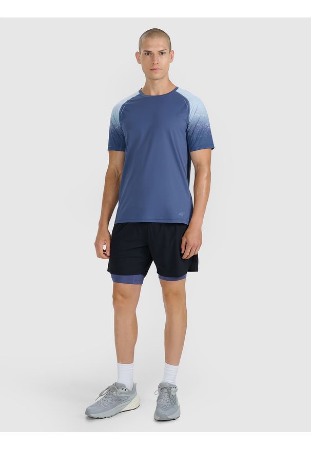 4f - 4F Koszulka do biegania w terenie szybkoschnąca męska - granatowa S. Kolor: niebieski. Materiał: włókno, syntetyk, materiał. Długość rękawa: raglanowy rękaw. Długość: długie. Wzór: gładki, nadruk, ze splotem. Sport: fitness