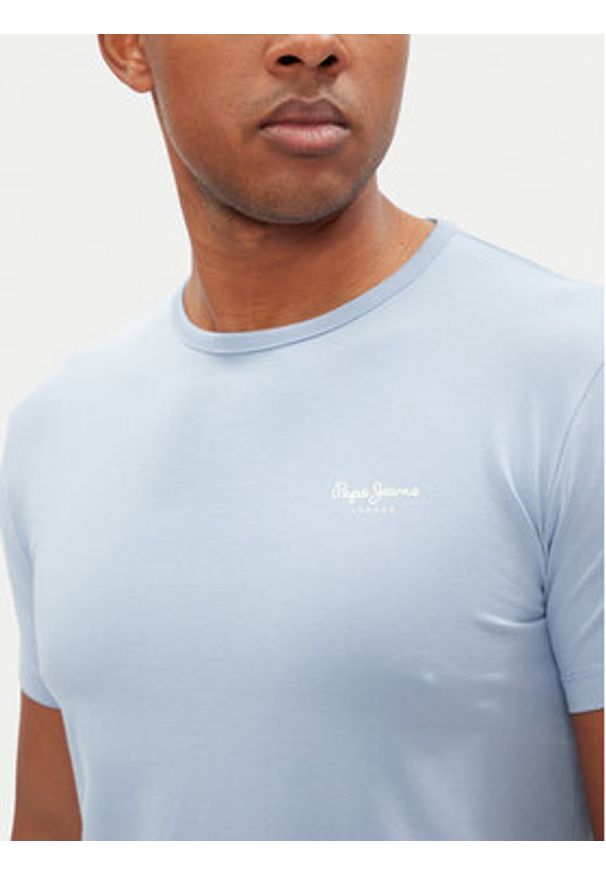 Pepe Jeans T-Shirt Original Basic PM508212 Błękitny Slim Fit. Kolor: niebieski. Materiał: bawełna