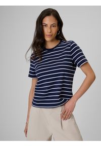 4f - 4F T-shirt relaxed z nadrukiem damski - granatowy XL. Okazja: na co dzień. Kolor: niebieski. Materiał: materiał, bawełna, dzianina. Wzór: nadruk. Styl: casual #1