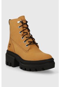 Timberland workery skórzane Everleigh Boot 6in LaceUp damskie kolor brązowy na platformie TB0A41QK2311. Nosek buta: okrągły. Zapięcie: sznurówki. Kolor: brązowy. Materiał: skóra. Obcas: na platformie. Styl: klasyczny #3