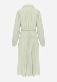 Renee - Zielona Koszulowa Sukienka z Plisowanymi Zdobieniami i Paskiem z Klamrą Efrivelle. Okazja: na co dzień. Kolor: zielony. Długość rękawa: długi rękaw. Wzór: aplikacja. Typ sukienki: koszulowe. Styl: casual, elegancki, klasyczny #7