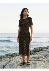 Sinsay - Sukienka z koronkowym wzorem kwiatowym - brązowy. Kolor: brązowy. Materiał: koronka. Wzór: kwiaty #1