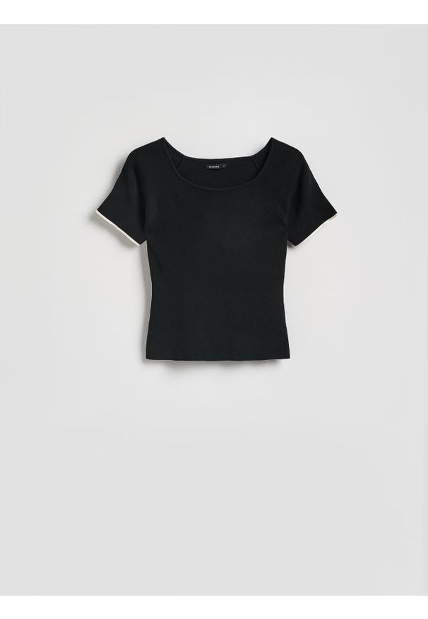 Reserved - Sweter z krótkim rękawem - czarny. Kolor: czarny. Materiał: dzianina, wiskoza. Długość rękawa: krótki rękaw. Długość: krótkie