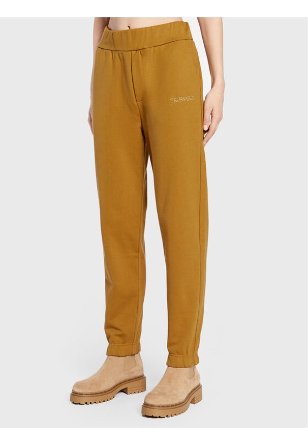 Trussardi Jeans - Spodnie dresowe Trussardi. Kolor: brązowy. Materiał: dresówka