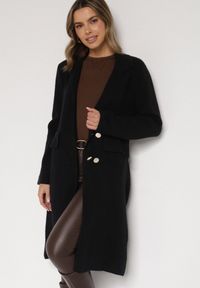 Born2be - Czarny Elegancki Długi Płaszcz Dwurzędowy Oritusa. Okazja: na co dzień, na spacer. Kolor: czarny. Materiał: jeans. Długość: długie. Styl: elegancki #4