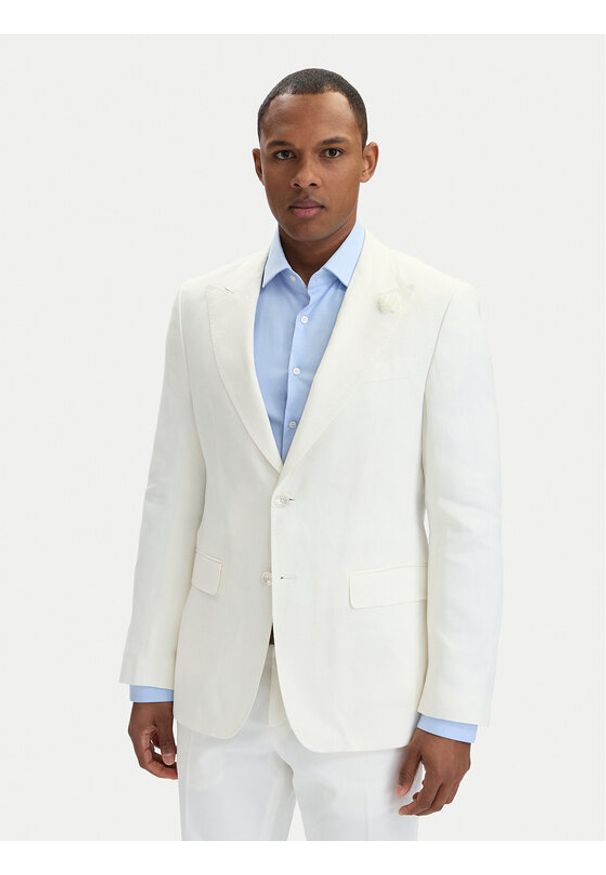 BOSS Marynarka Hutson Peak 262 50561857 Biały Slim Fit. Kolor: biały. Materiał: len