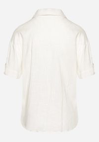 Born2be - Biała Koszula Bawełniana z Lnem Zapinana na Guziki Surveni. Kolor: biały. Materiał: len, bawełna
